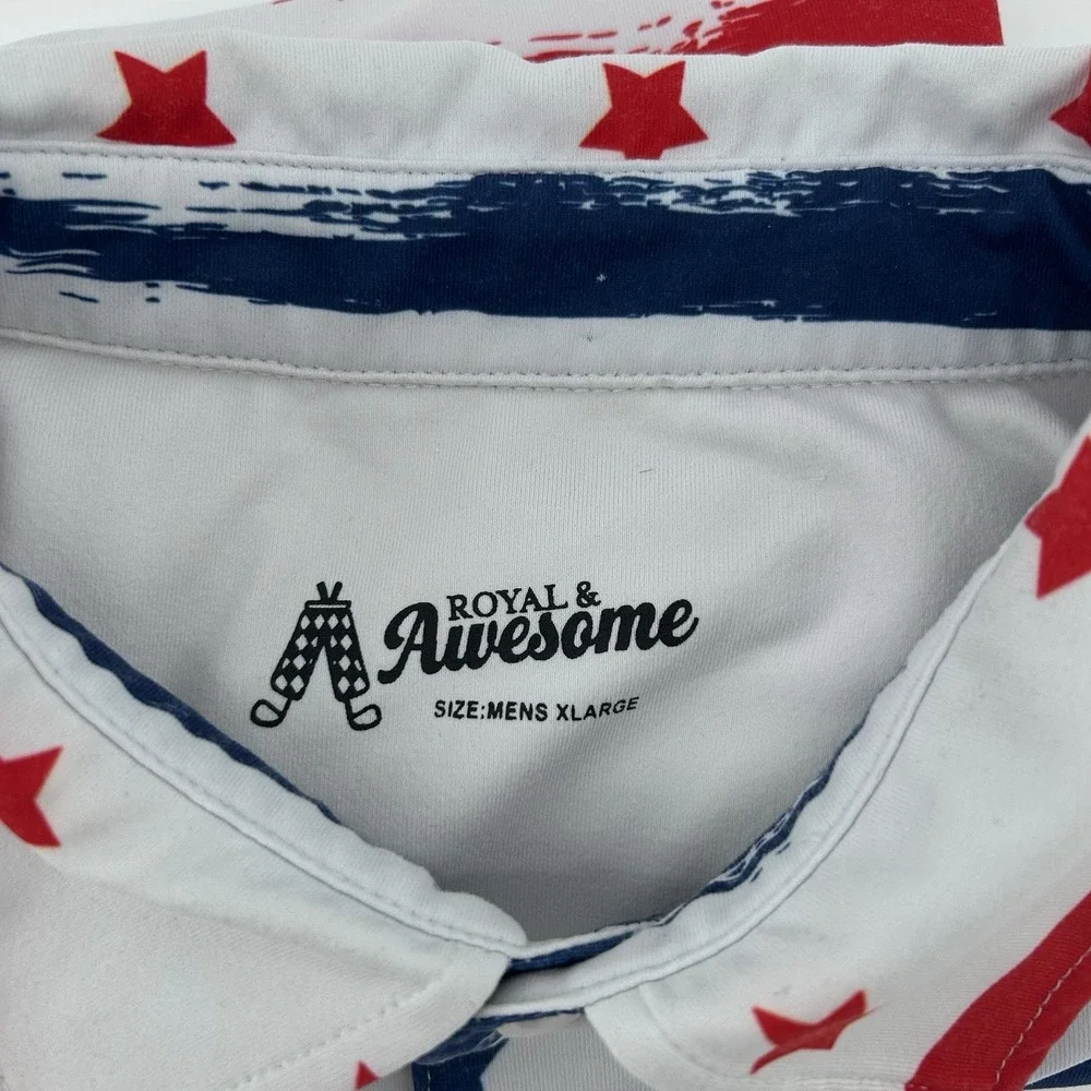 Royal & Awesome Golf Polo Mens XL USA Flag Red White Blue Patriotic Americana - Picture 3 of 7